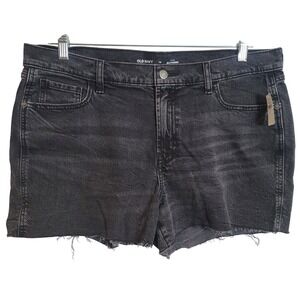 Old Navy Mid-Rise Boyfriend Denim Shorts Faded Black Raw Hem Women's Size 14 NEW
